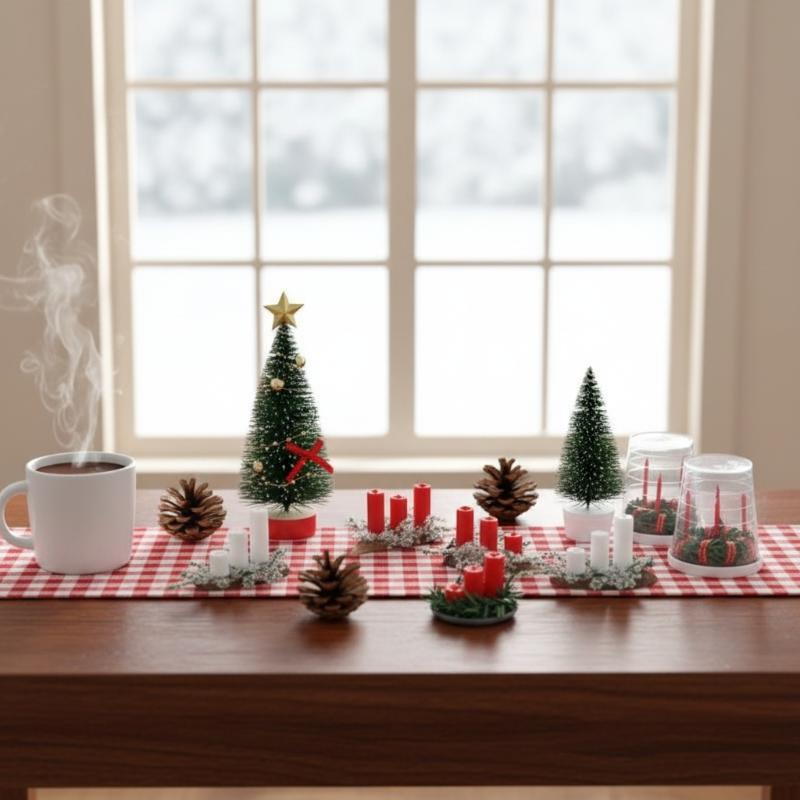 Silk Candle - ! 1:12スケールのミニチュア・ドールハウス用クリスマスシーンアクセサリー。キャンドルやクリスマスツリー、DIYで楽しめるクリスマスリビングルームの装飾、マイクロランドスケープモデル。
