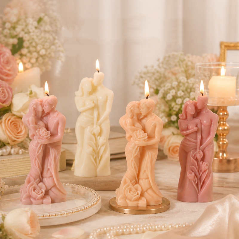 Candle Making Kit - DIY カップルアロマセラピーキャンドル作成キットシリコンモールドバレンタインデーの結婚式のギフトロマンチックな石膏粘土装飾品クラフトセット