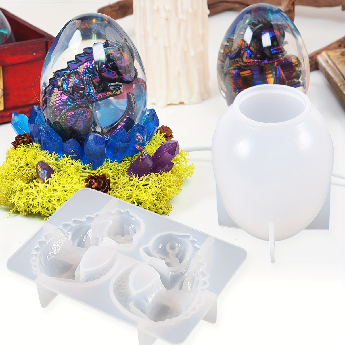 Candle Making Kit - シリコンドラゴンエッグ型、2個セット、恐竜の卵樹脂鋳造型、DIYホームデコレーション、キャンドル作り、イースタークラフト用