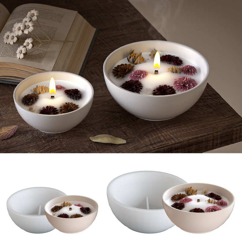 Candle Containers - ラウンドキャンドルボウルコンクリートシリコーン型 DIY 多肉植物植栽植木鉢セメント樹脂金型工芸品ジュエリー保存容器