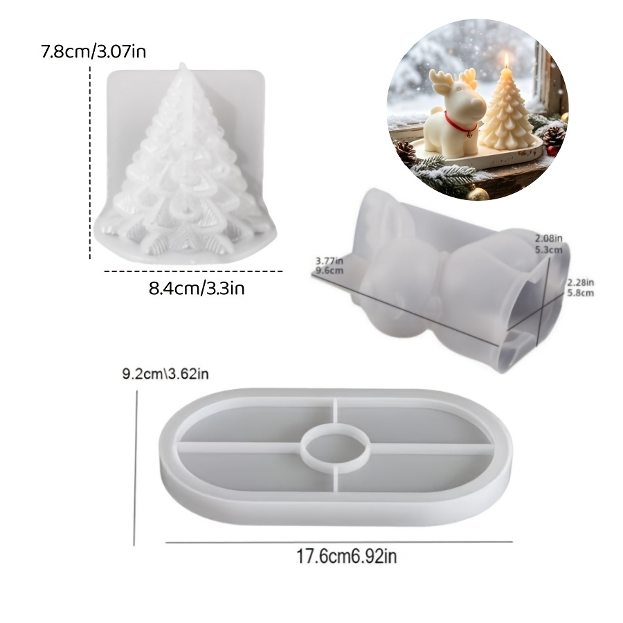 粘土シリコンモールド3点セット：クリスマス鹿、クリスマスツリ - Candle Making Kit のレビューと価格