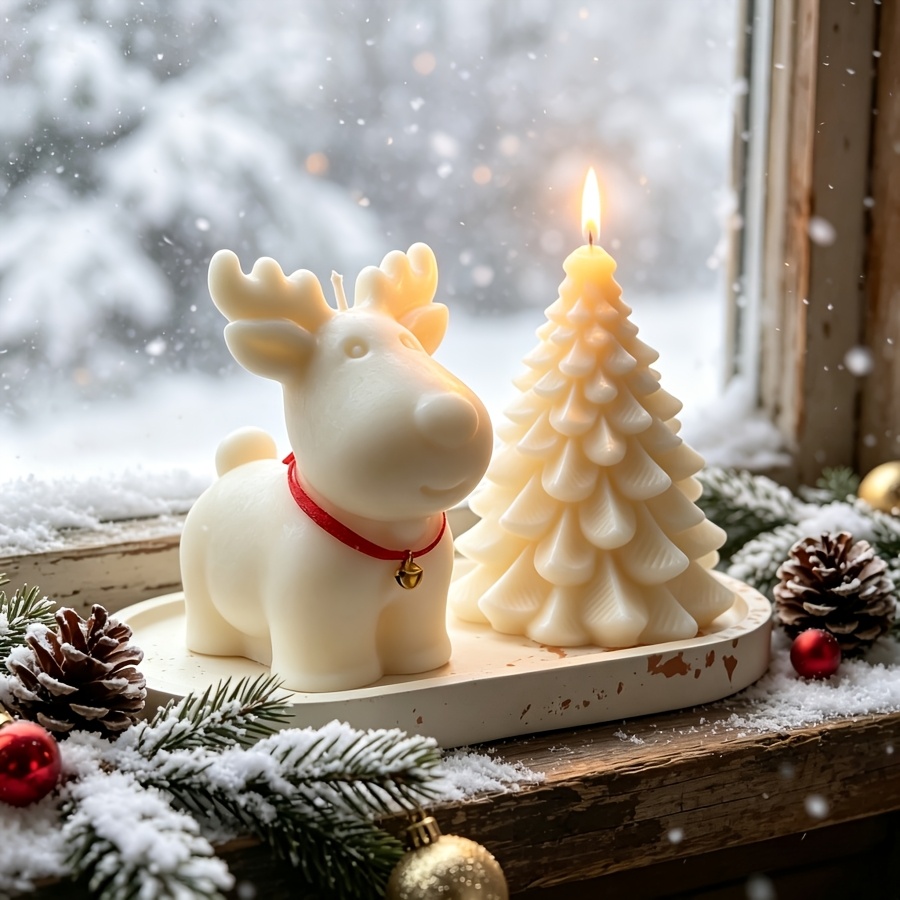 粘土シリコンモールド3点セット：クリスマス鹿、クリスマスツリ - Candle Making Kit のレビューと価格
