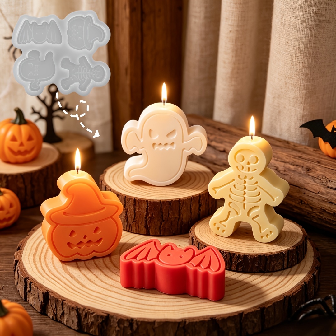 4つの空洞を持つシリコン樹脂型セット。DIY粘土の幽霊、カボ - Candle Molds のレビューと価格